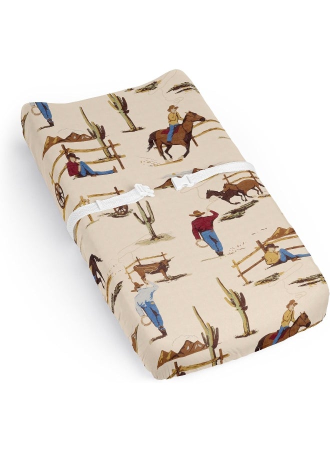 Sweet Jojo Designs Tan Brown Western Cowboy Boy Baby Changing Pad Cover Sheet Infant Newborn Diaper Table Change Mat Cover Wild West Southern Charm Country South Horse Cow Animal Red White and Blue
