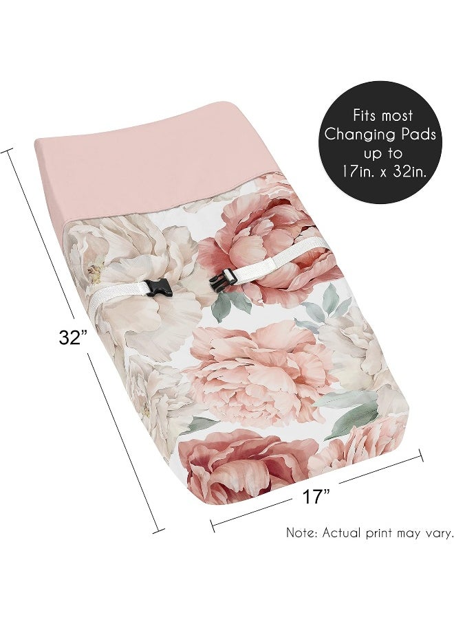 Blush Pink Boho Shabby Chic Floral Girl Baby Changing Pad Cover – Infant Newborn Diaper Table Change Mat Sheet - Off White Bohemian Vintage Watercolor Flower Elegant Dusty Rose