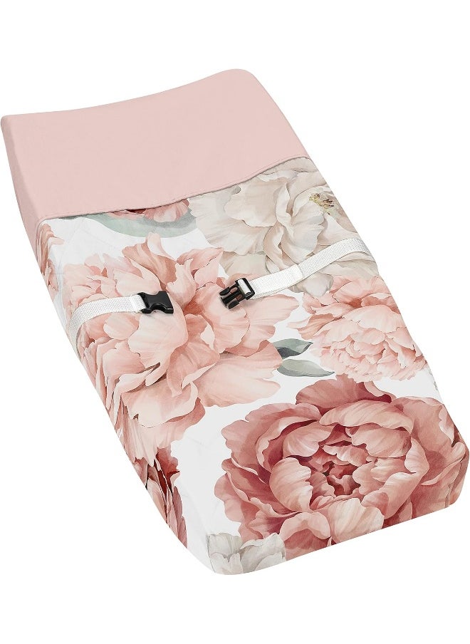 Blush Pink Boho Shabby Chic Floral Girl Baby Changing Pad Cover – Infant Newborn Diaper Table Change Mat Sheet - Off White Bohemian Vintage Watercolor Flower Elegant Dusty Rose