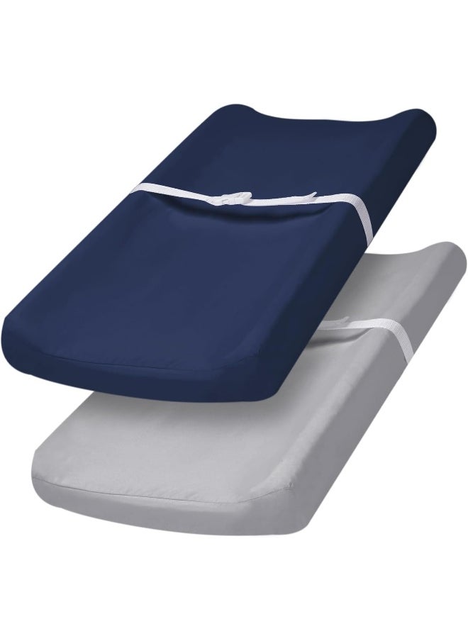 PHF Baby Changing Pad Covers for Boys Girls, 2 Pack Ultra Soft Breathable Microfiber Changing Pad Table Sheets for Most Baby Changing Pads, Light Grey & Navy