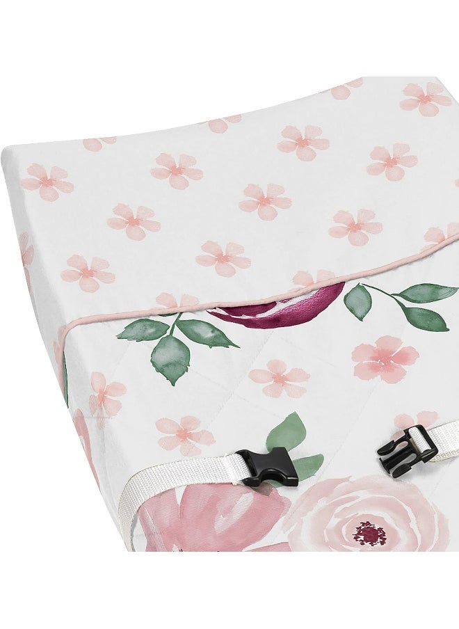 Sweet Jojo Designs Burgundy Watercolor Floral Girl Baby Nursery Changing Pad Cover