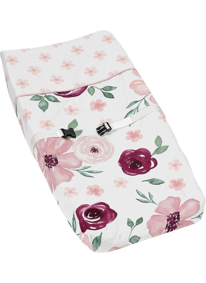 Sweet Jojo Designs Burgundy Watercolor Floral Girl Baby Nursery Changing Pad Cover