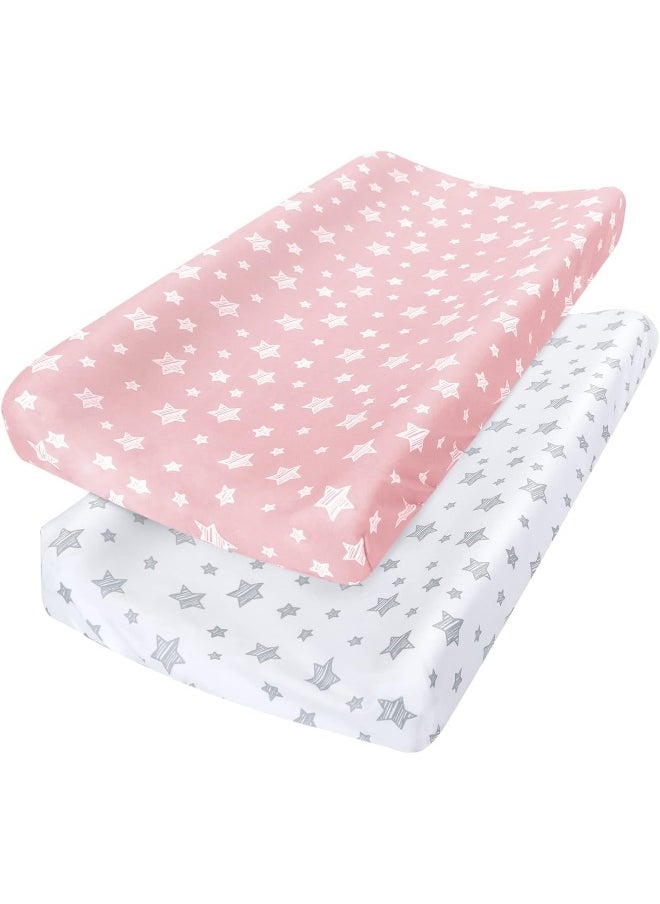 Moonsea Changing Pad Covers for Boys Girls 2 Pack, Lovely Print Soft Unisex Diaper Change Table Sheets, Fit 32