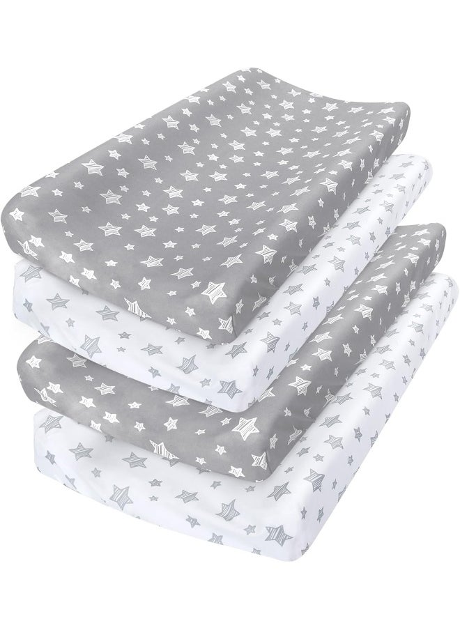 Moonsea Changing Pad Cover for Boys 4 Pack, Lovely Print Soft Unisex Diaper Change Table Sheets, Fit 32