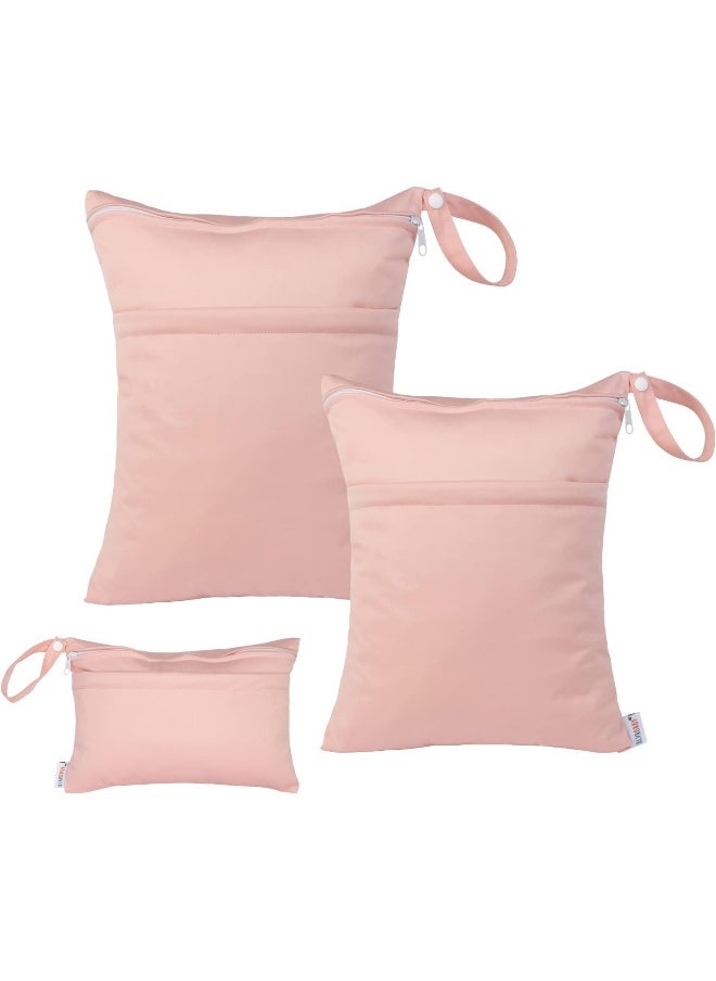 ALVABABY 3pcs Baby Cloth Diaper Wet/Dry Bags|Waterproof Reusable with Two Pockets|Travel, Beach, Pool, Daycare, Soiled Baby Items,Yoga，Gym Bag for Swimsuits or Wet Clothes