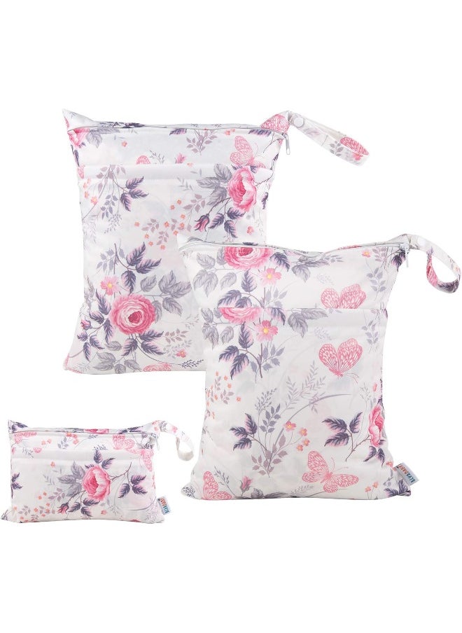 ALVABABY 3pcs Baby Cloth Diaper Wet Dry Bags Waterproof Reusable with Two Pockets