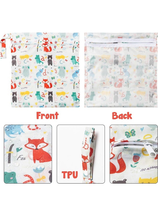 R HORSE 5 Pcs Waterproof Reusable Wet Bag Diaper Baby Cloth Diaper Wet Dry Bags with 2 Zippered Pockets Travel Beach Pool Bag with Polar Bear Dinosaur Animal Alphabet Crocodile Pattern (3 Sizes)
