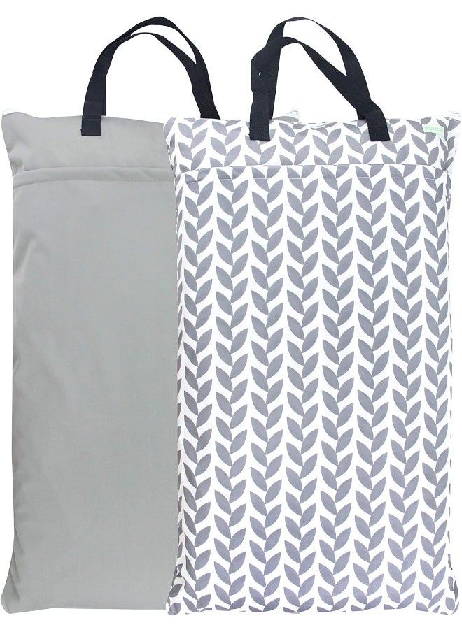 Wegreeco Reusable Hanging Wet Dry Cloth Diaper Bag(2 Pack, Grey Leaf, Grey)