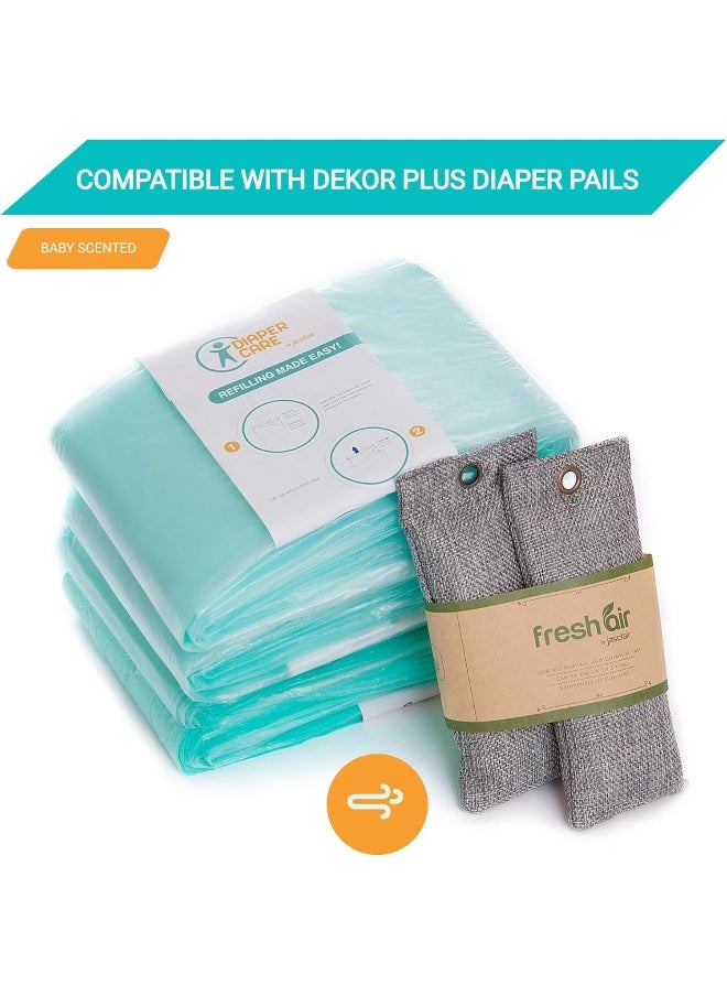 jasclair- Diaper Refill Liners - Compatible With Dekor Plus Refill - Disposable Diaper Pail Liners Hold Up To 2372 Diapers - Natural Bamboo Charcoal Smell Eliminator Bags-4 Count (Pack Of 1)