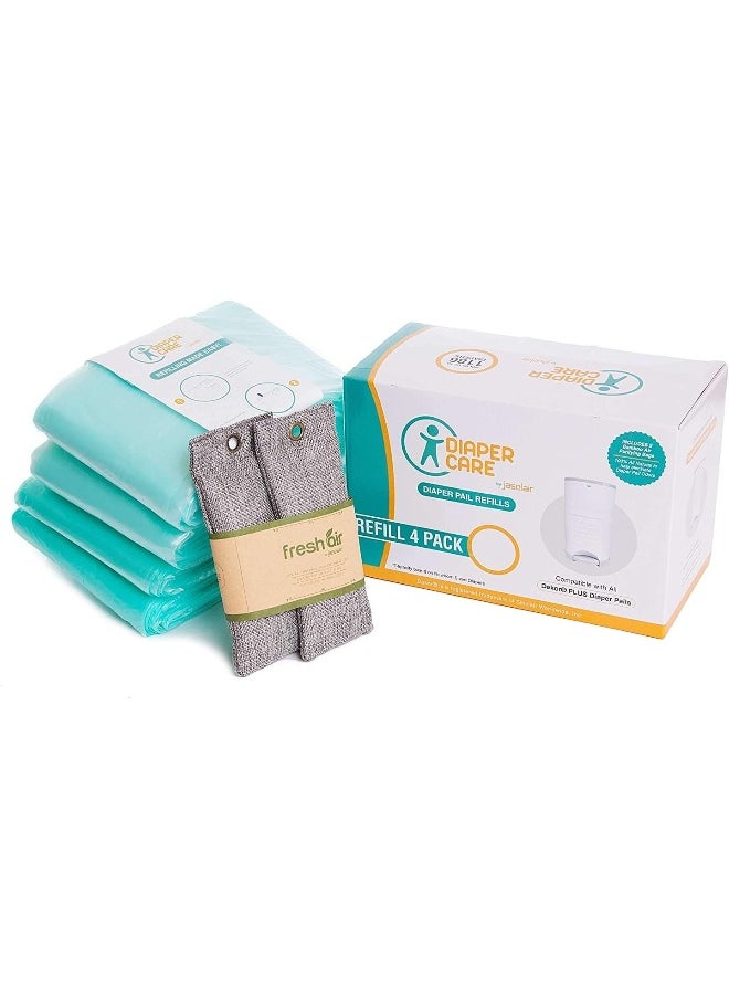 jasclair- Diaper Refill Liners - Compatible With Dekor Plus Refill - Disposable Diaper Pail Liners Hold Up To 2372 Diapers - Natural Bamboo Charcoal Smell Eliminator Bags-4 Count (Pack Of 1)