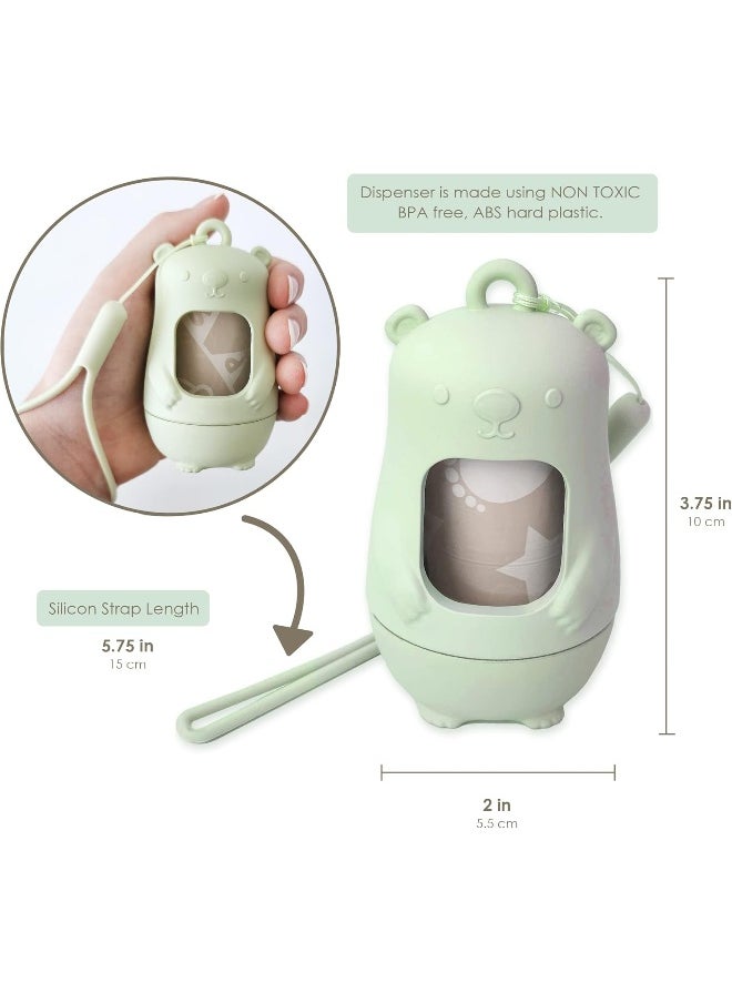 Moodie Teddy Bear Diaper Bag Dispenser | Diaper Bag on the Go Dispenser w/Silicon Strap | 15 LAVENDER SCENTED Diaper Disposal Bags per Roll | Diaper bag essential items (SAGE GREEN)