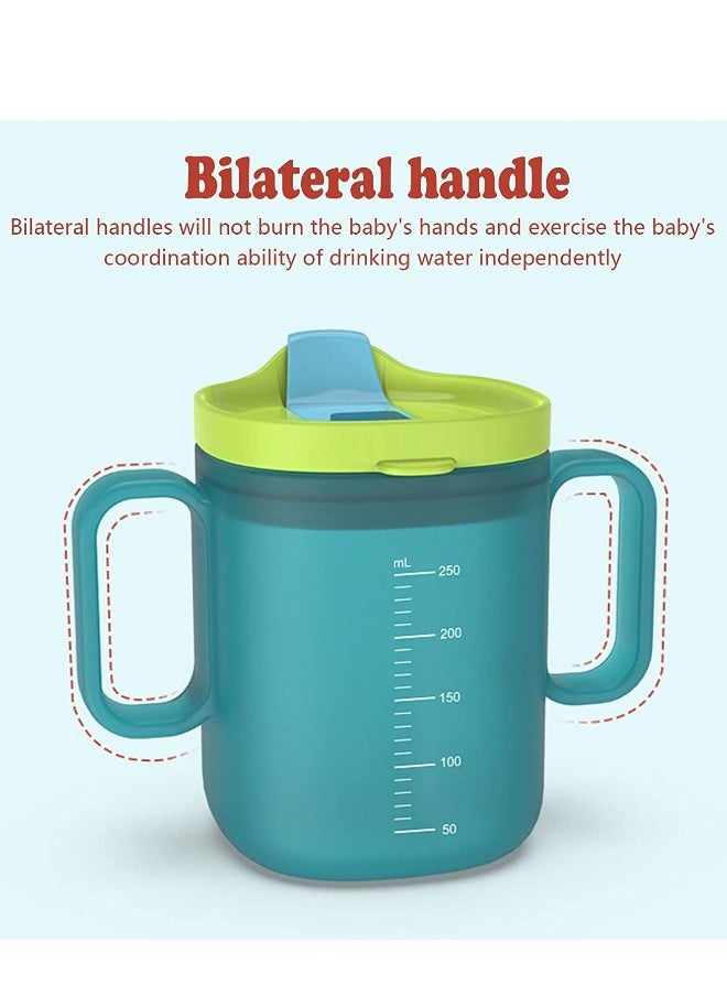 Toddler Sippy Cups with Handles, Spill-proof Water Bottles for 6 Months+, Portable Reusable Trainer Cup for Children (Green, 250ml)
