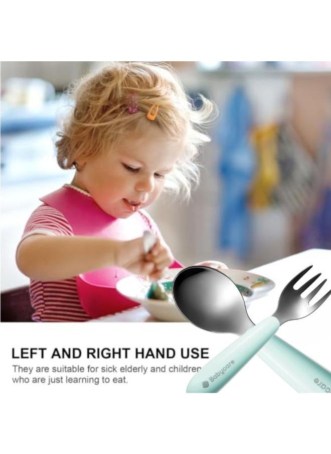 Babycare - Stainless Steel Fork And Spoon Set - Turquoise