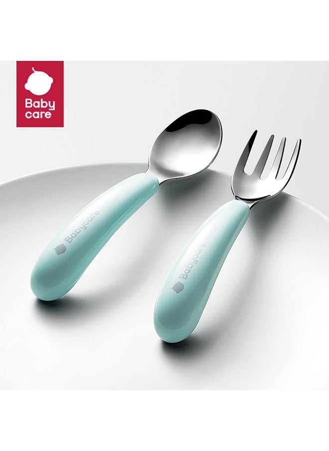 Babycare - Stainless Steel Fork And Spoon Set - Turquoise