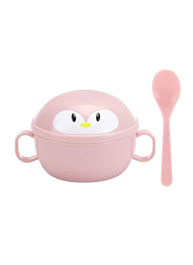 Baby Feeding Bowls with Spoons Stainless Steel Baby Bowl Penguin Baby Food Container Soup Snack Dinnerware with Handles for Infant Toddler Kids (Pink)