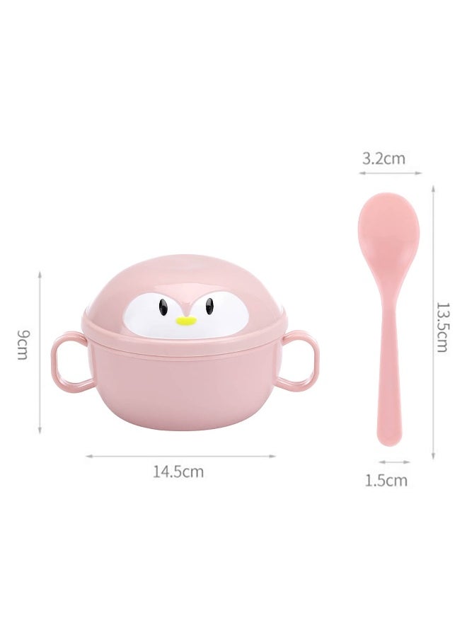 Baby Feeding Bowls with Spoons Stainless Steel Baby Bowl Penguin Baby Food Container Soup Snack Dinnerware with Handles for Infant Toddler Kids (Pink)