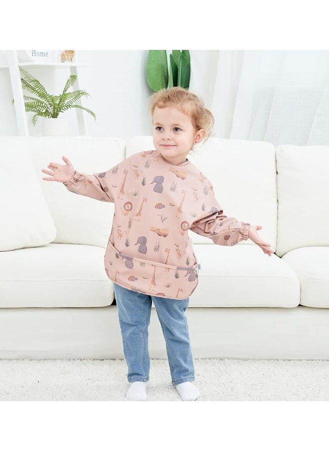 GZMM Waterproof Baby Bibs, Infant Toddler Long Sleeve Feeding Bib With Food Catcher, Easy Clean & Washable