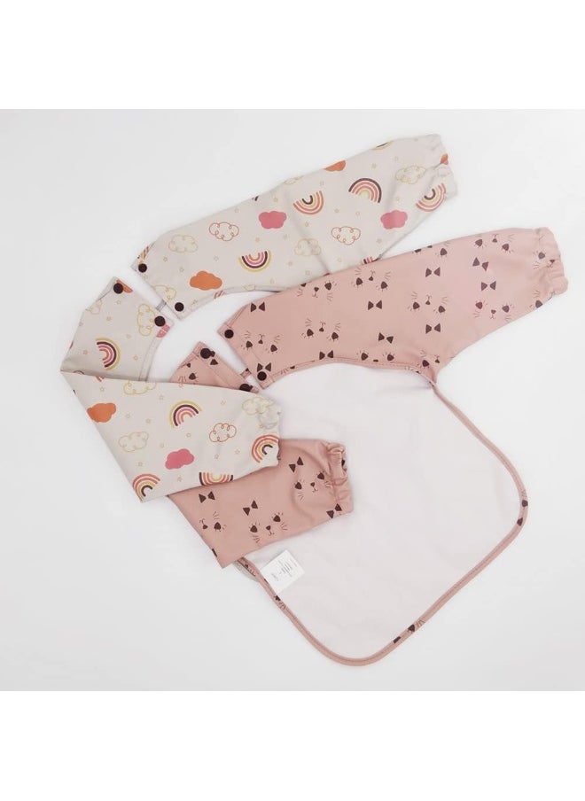 GZMM Waterproof Baby Bibs, Infant Toddler Long Sleeve Feeding Bib With Food Catcher, Easy Clean & Washable
