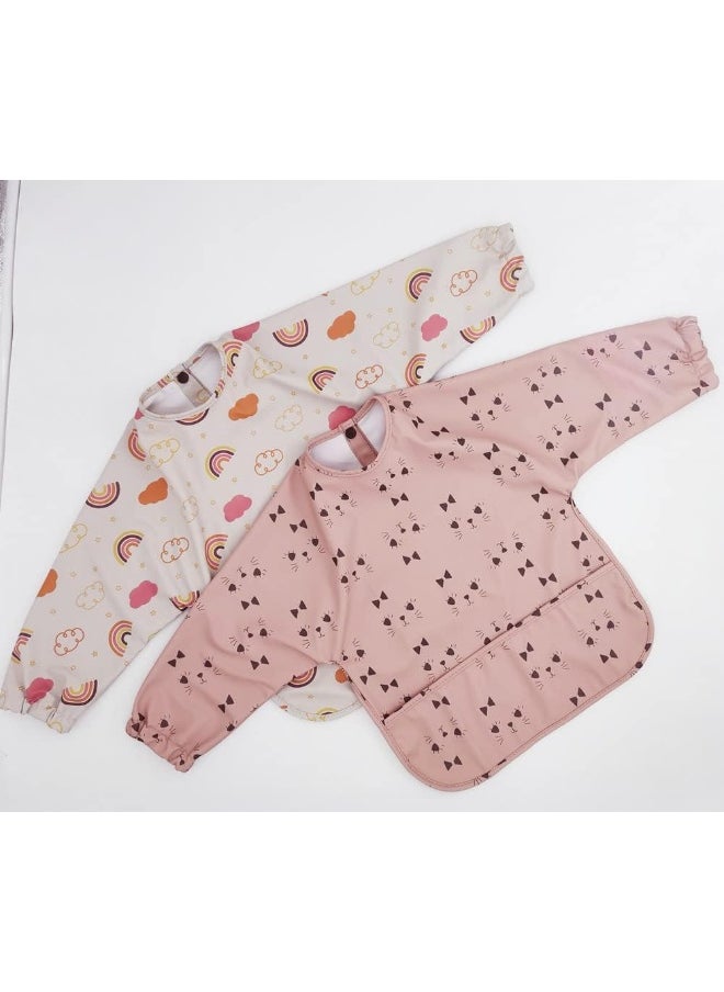 GZMM Waterproof Baby Bibs, Infant Toddler Long Sleeve Feeding Bib With Food Catcher, Easy Clean & Washable