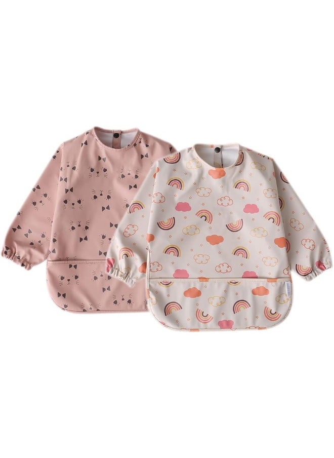 GZMM Waterproof Baby Bibs, Infant Toddler Long Sleeve Feeding Bib With Food Catcher, Easy Clean & Washable