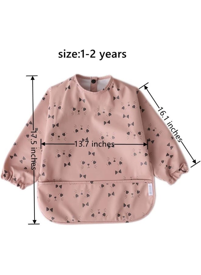 GZMM Waterproof Baby Bibs, Infant Toddler Long Sleeve Feeding Bib With Food Catcher, Easy Clean & Washable