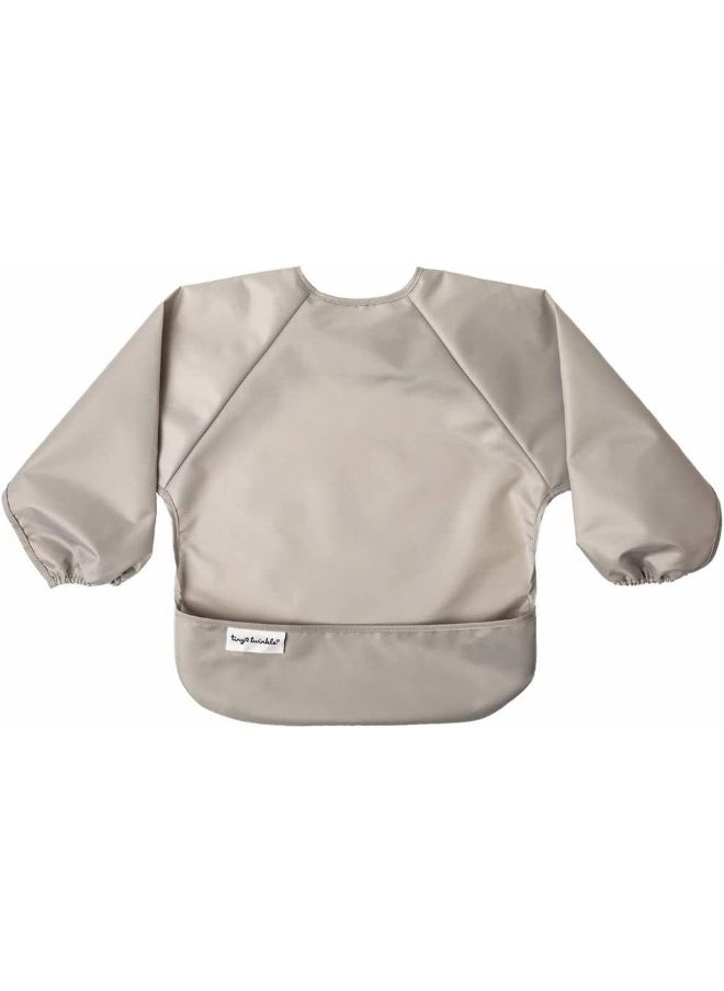 Tiny Twinkle Mess Proof Baby Bib, 2 Pack Long Sleeve Bib Outfit, Waterproof Bibs for Toddlers, Machine Washable, Tug Proof (Grey Indigo, Small 6-24 Months)