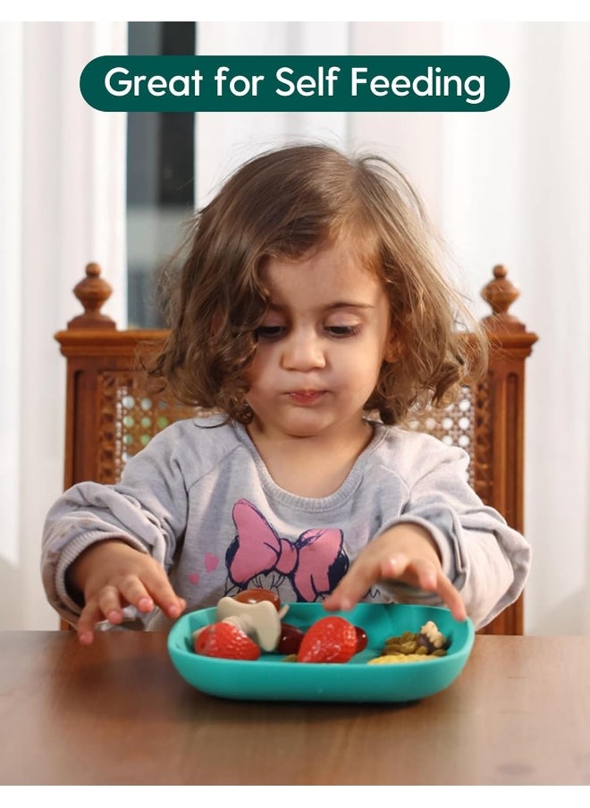 Silicone Toddler Plates, 2 Pack Undivided Baby Self Feeding Utensils, BPA Free, Microwave, Oven and Dishwasher Safe (Green)