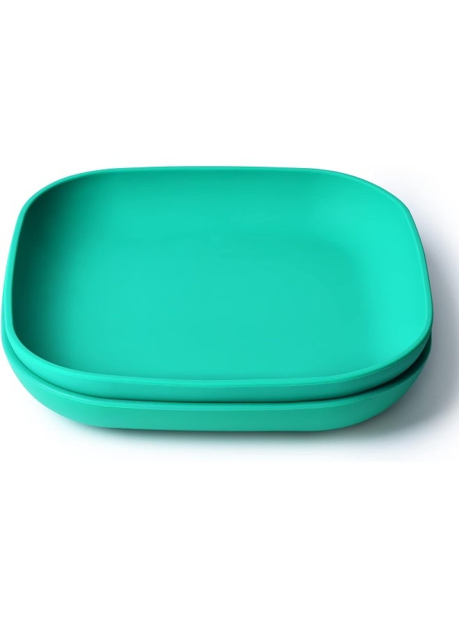Silicone Toddler Plates, 2 Pack Undivided Baby Self Feeding Utensils, BPA Free, Microwave, Oven and Dishwasher Safe (Green)