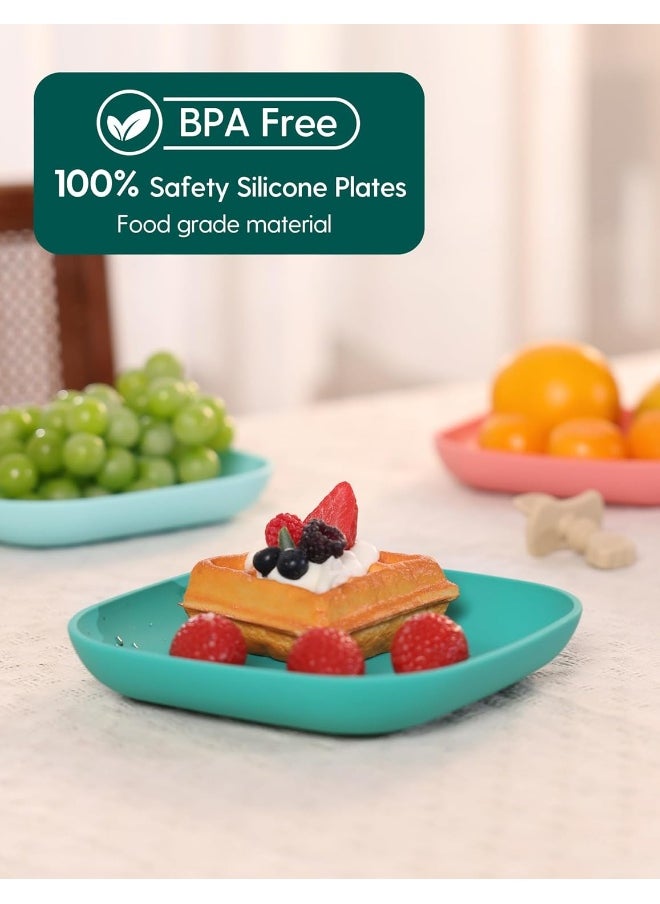 Silicone Toddler Plates, 2 Pack Undivided Baby Self Feeding Utensils, BPA Free, Microwave, Oven and Dishwasher Safe (Green)