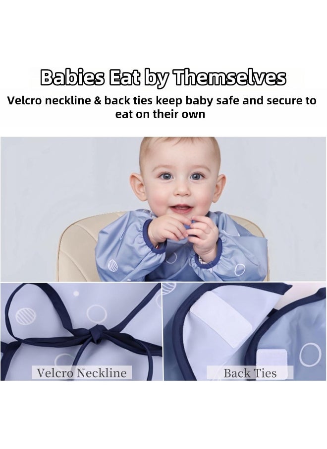 MOTEERLLU Coverall Baby Feeding Bib for Eating, Long Sleeves Bib Attaches to Highchair and Table, Weaning Bibs