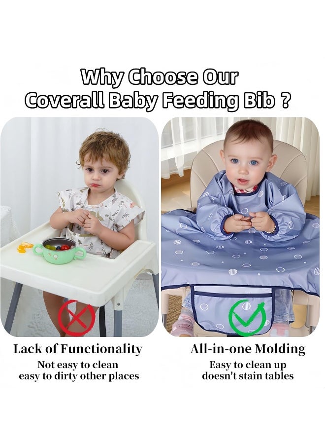 MOTEERLLU Coverall Baby Feeding Bib for Eating, Long Sleeves Bib Attaches to Highchair and Table, Weaning Bibs