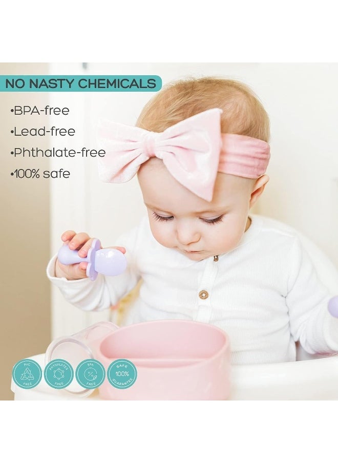 Grabease Baby and Toddler Self-Feeding Utensils – Spoon and Fork Set for Baby-Led Weaning – Made of Non-Toxic Plastic – Featuring Protective Barriers to Prevent Choking and Gagging
