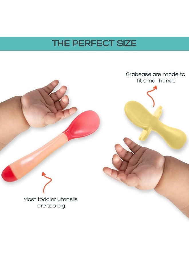 Grabease Baby and Toddler Self-Feeding Utensils – Spoon and Fork Set for Baby-Led Weaning – Made of Non-Toxic Plastic – Featuring Protective Barriers to Prevent Choking and Gagging