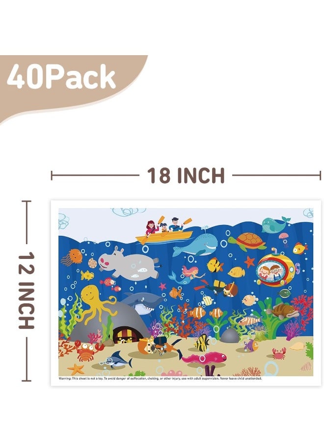 Babebay Disposable Stick-on Placemats 40 Pack for Baby & Kids, Restaurant Table Mats 12