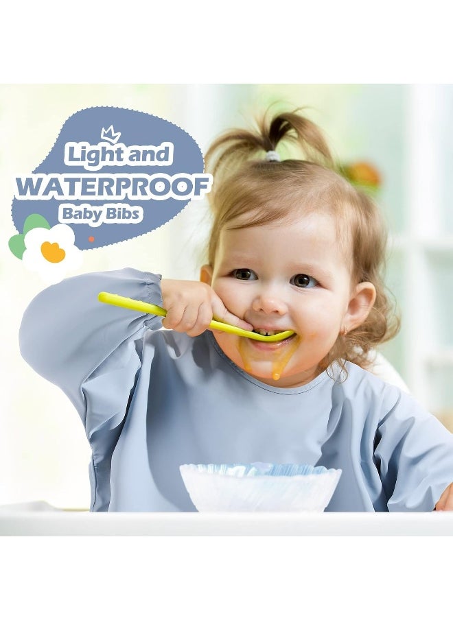 JaGely 4 Pack Long Sleeve Baby Bibs Waterproof Long Sleeved Bib Baby Eating Smock Bib Feeding Shirt Bib with Food Catcher
