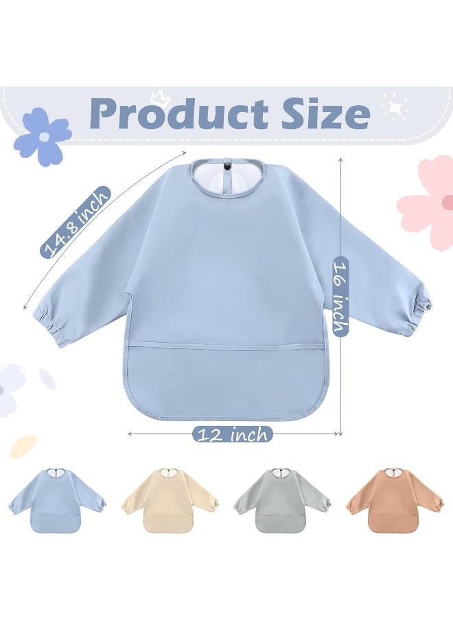 JaGely 4 Pack Long Sleeve Baby Bibs Waterproof Long Sleeved Bib Baby Eating Smock Bib Feeding Shirt Bib with Food Catcher