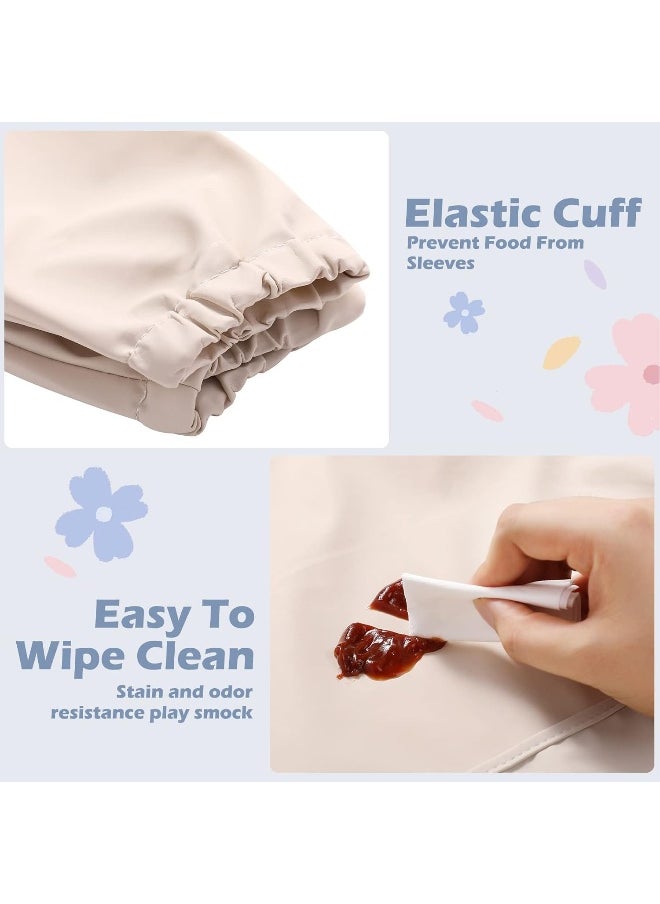 JaGely 4 Pack Long Sleeve Baby Bibs Waterproof Long Sleeved Bib Baby Eating Smock Bib Feeding Shirt Bib with Food Catcher