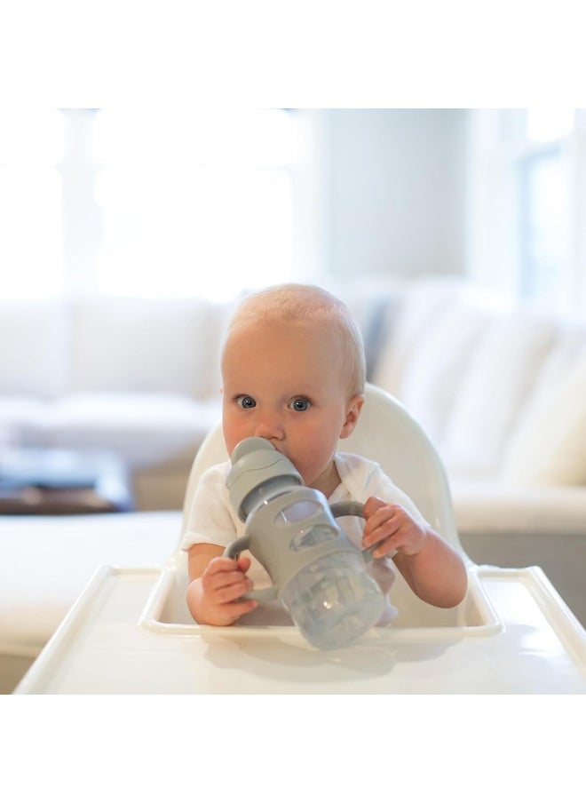 Dr. Brown's Milestones™ Wide-Neck Sippy Straw Bottle with 100% Silicone Handles, 9oz/270mL, Gray, 1 Pack, 6m+