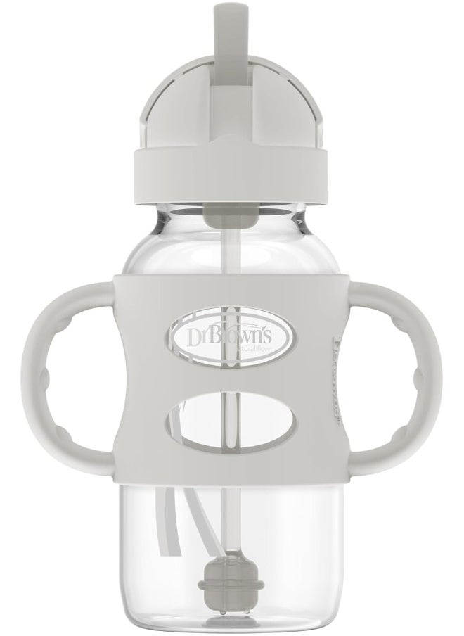 Dr. Brown's Milestones™ Wide-Neck Sippy Straw Bottle with 100% Silicone Handles, 9oz/270mL, Gray, 1 Pack, 6m+