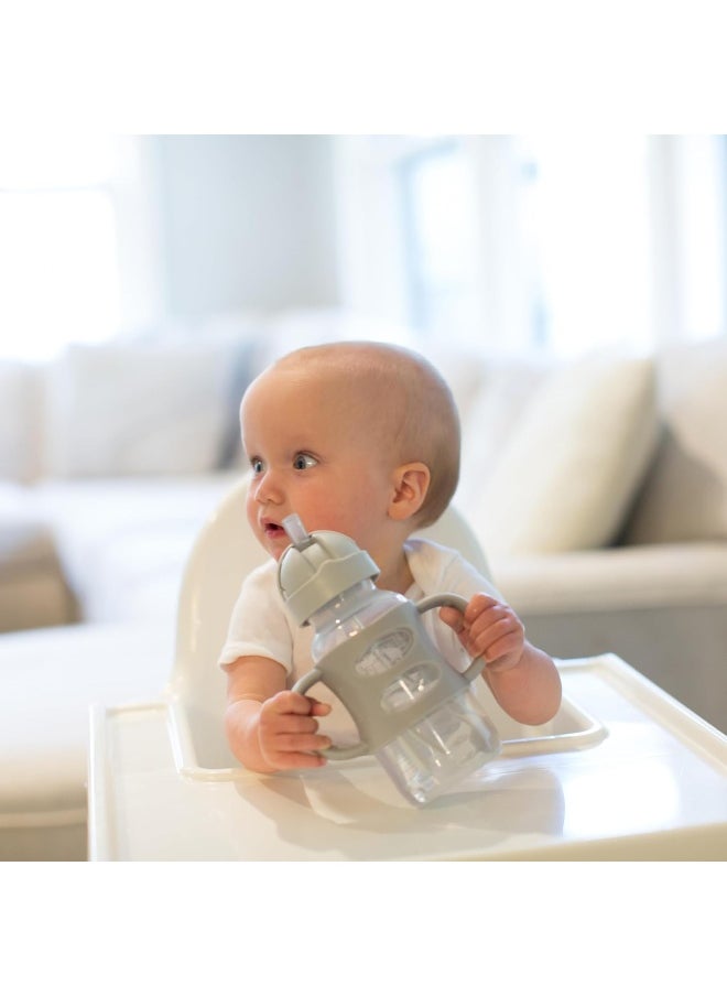 Dr. Brown's Milestones™ Wide-Neck Sippy Straw Bottle with 100% Silicone Handles, 9oz/270mL, Gray, 1 Pack, 6m+