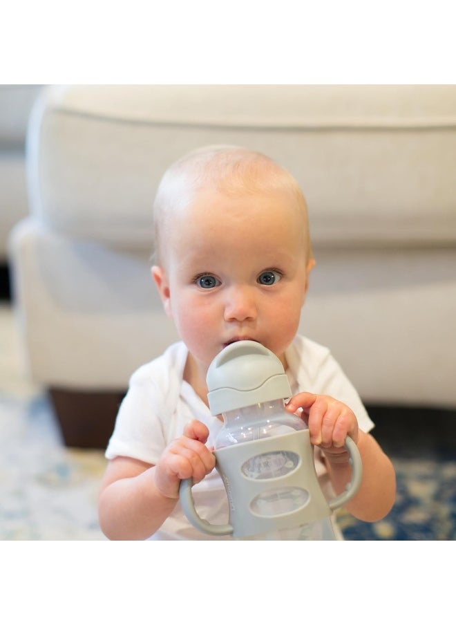 Dr. Brown's Milestones™ Wide-Neck Sippy Straw Bottle with 100% Silicone Handles, 9oz/270mL, Gray, 1 Pack, 6m+