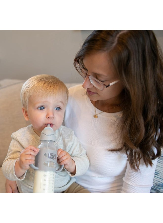 Dr. Brown's Milestones™ Narrow Sippy Straw Bottle with 100% Silicone Handles, 8oz/250mL, Gray & Pink, 2 Pack, 6m+