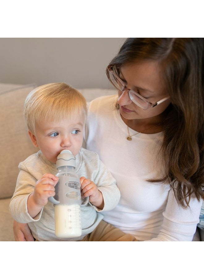 Dr. Brown's Milestones™ Narrow Sippy Straw Bottle with 100% Silicone Handles, 8oz/250mL, Gray & Pink, 2 Pack, 6m+
