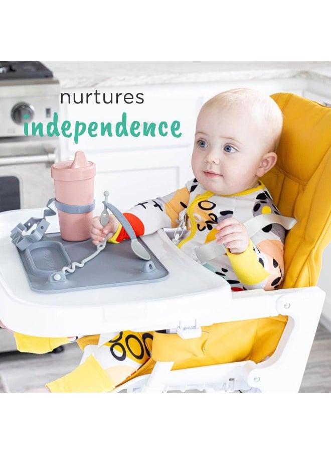Busy Baby Bottle Bungee - Sippy Cup Strap - Keep Bottles and Sippy Cups Off The Floor - Great for Babies, Toddlers and Kids - Food Grade Silicone - Dishwasher Safe - Tan