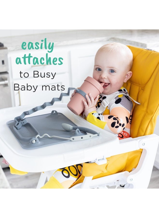 Busy Baby Bottle Bungee - Sippy Cup Strap - Keep Bottles and Sippy Cups Off The Floor - Great for Babies, Toddlers and Kids - Food Grade Silicone - Dishwasher Safe - Tan