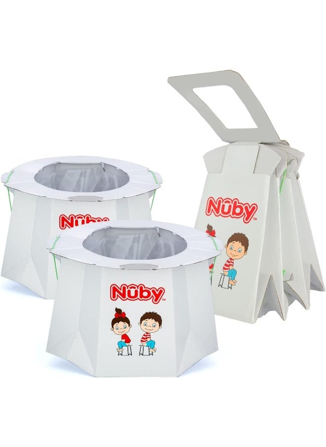 Nuby Disposable Travel Potty with Liner - Foldable and Portable Potty; Toddler Potty Essential for Camp, Trips, & Car Rides - Travel Potty for Toddler, 2 Pack