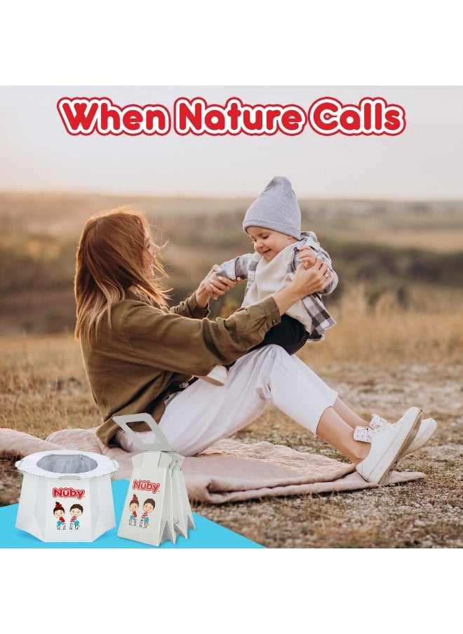 Nuby Disposable Travel Potty with Liner - Foldable and Portable Potty; Toddler Potty Essential for Camp, Trips, & Car Rides - Travel Potty for Toddler, 2 Pack