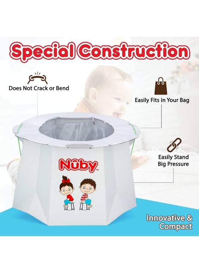 Nuby Disposable Travel Potty with Liner - Foldable and Portable Potty; Toddler Potty Essential for Camp, Trips, & Car Rides - Travel Potty for Toddler, 6 Pack