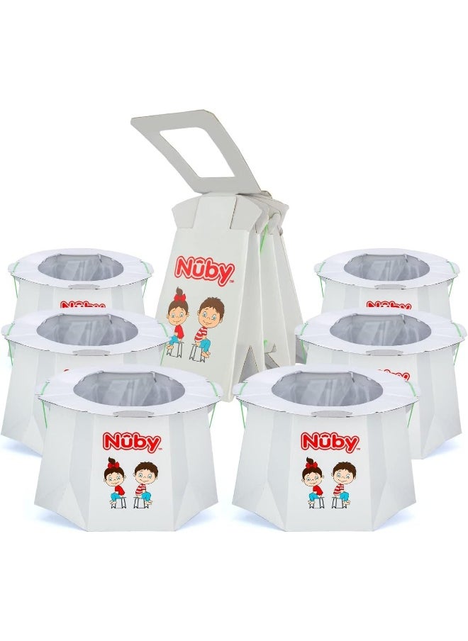 Nuby Disposable Travel Potty with Liner - Foldable and Portable Potty; Toddler Potty Essential for Camp, Trips, & Car Rides - Travel Potty for Toddler, 6 Pack