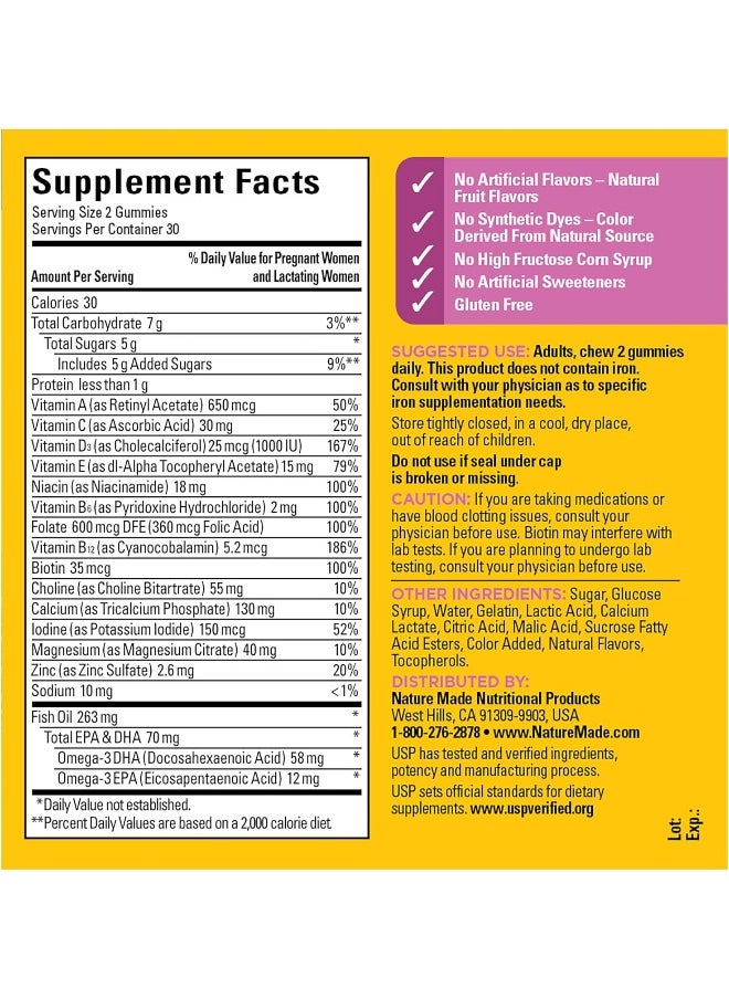 Prenatal Gummies With Dha And Folic Acid, Dietary Supplement For Daily Nutritional Support, 60 Gummies, 30 Day Supply